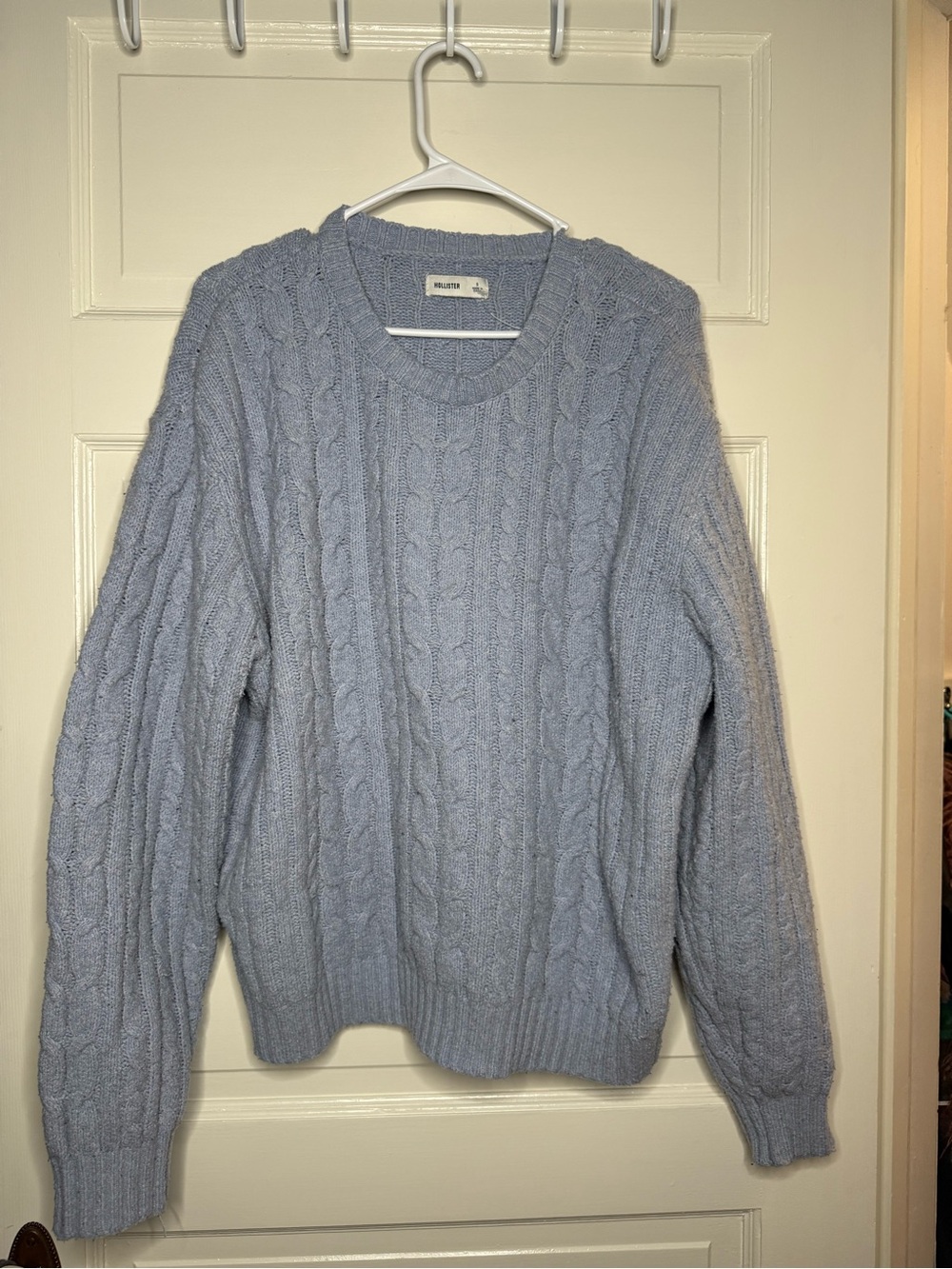 Hollister Light Blue Cable Knit Crewneck Sweater